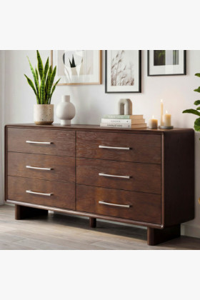 maszív tölgyfa design komód 6 fiókkal dió színben 160 cm